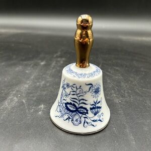Enesco Blue and White Floral Ceramic Bell with Gold Handle
